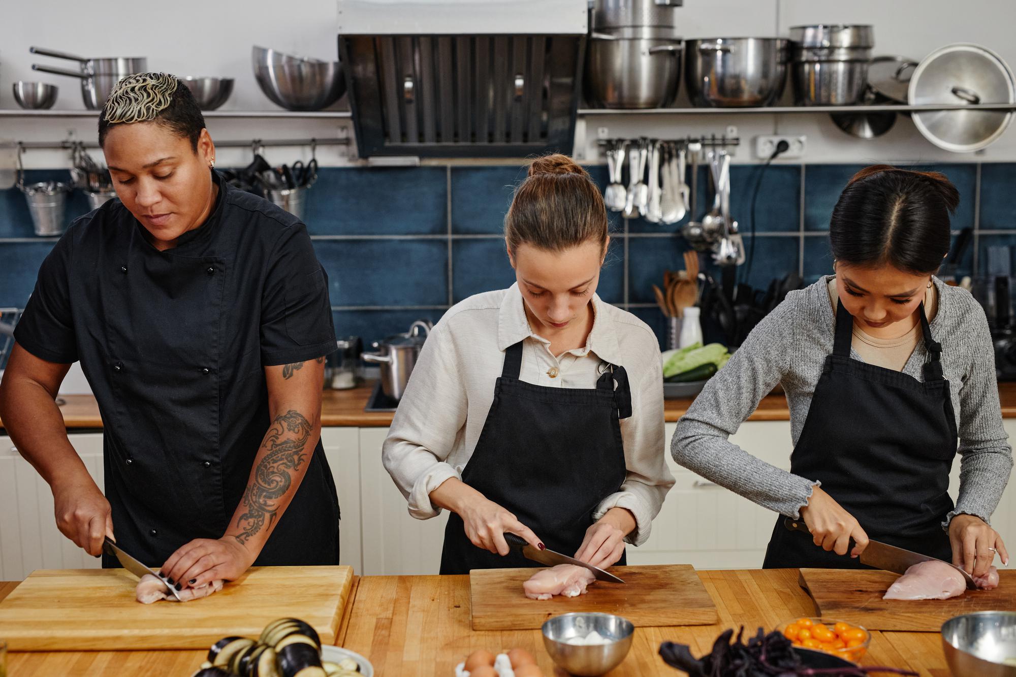 Studio kitchen with team working